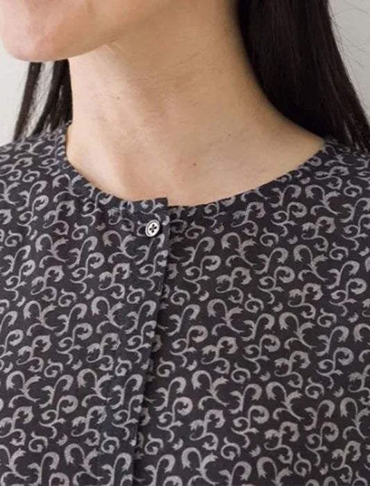 綿麻プリントシャツワンピース