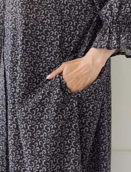 綿麻プリントシャツワンピース