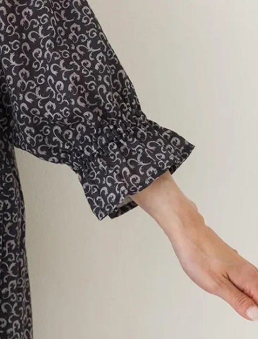 綿麻プリントシャツワンピース