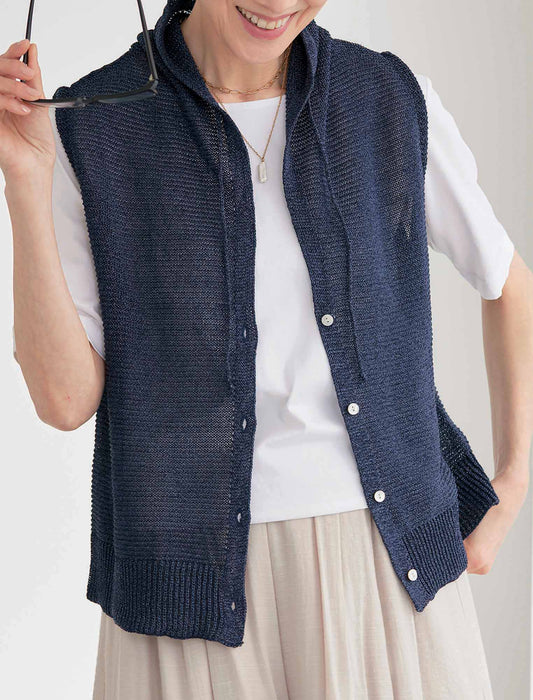 【受注】和紙混ニットミニフードベスト