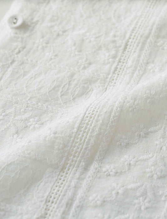 【受注】刺しゅう切替カラーボタン使いブラウス