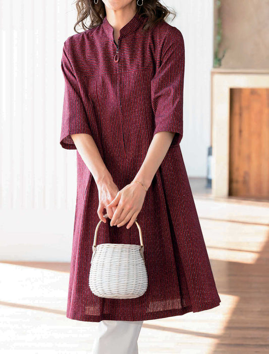 【受注】久留米織スタンド衿チュニックワンピース