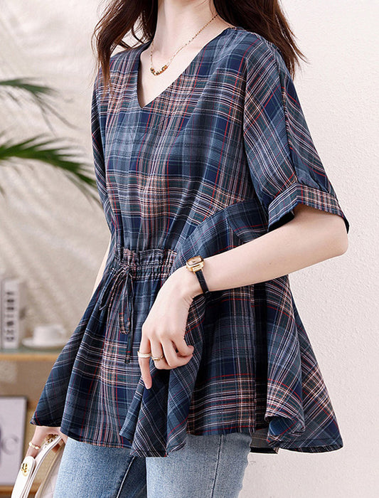 チェックブラウス