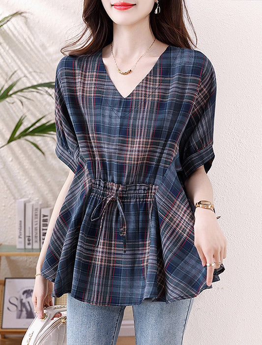 チェックブラウス