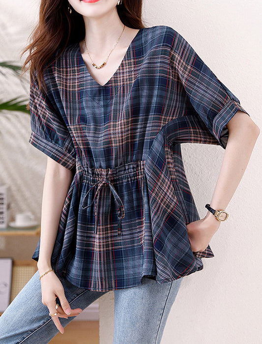 チェックブラウス