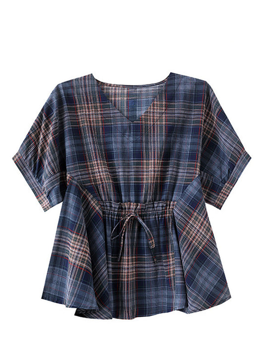 チェックブラウス