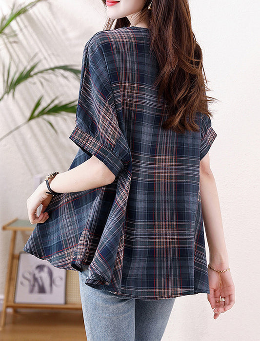 チェックブラウス