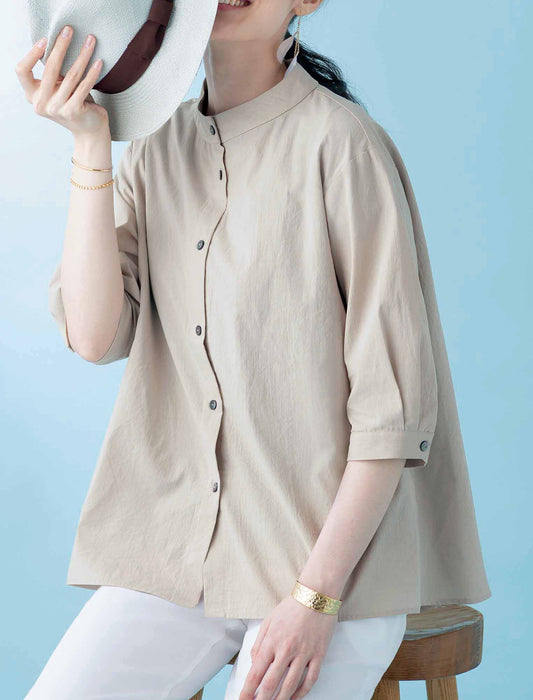 【受注】スタンドネックコットンフレアシャツ