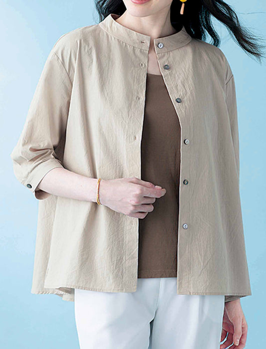 【受注】スタンドネックコットンフレアシャツ