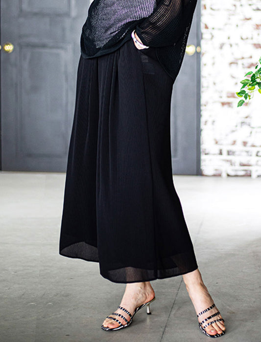 ＜SPECCHIO＞クリスタルプリーツシフォンワイドパンツ