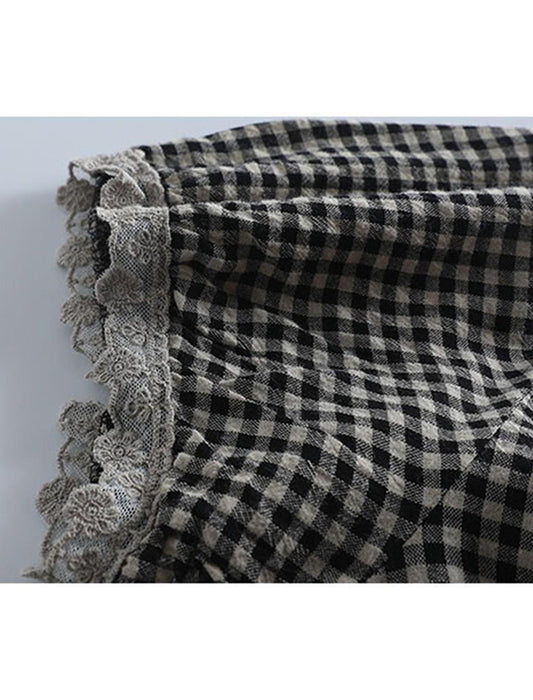 ギンガムレースデザイントップス　