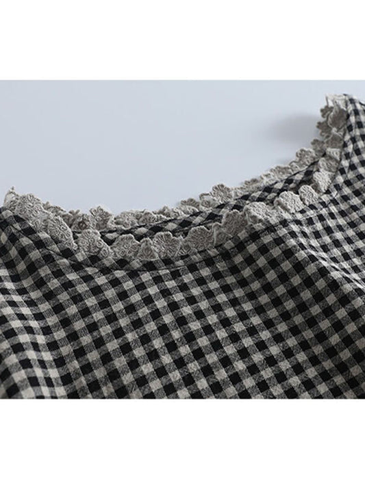 ギンガムレースデザイントップス　