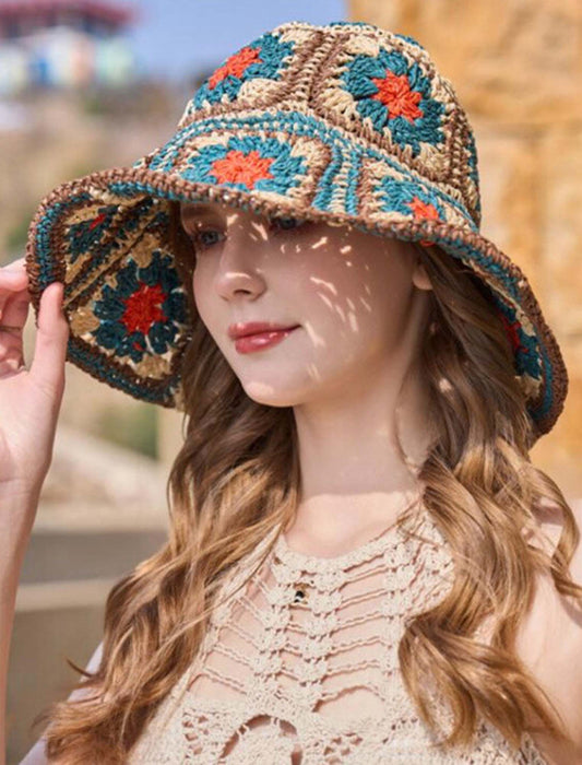 麦わらニット帽子　