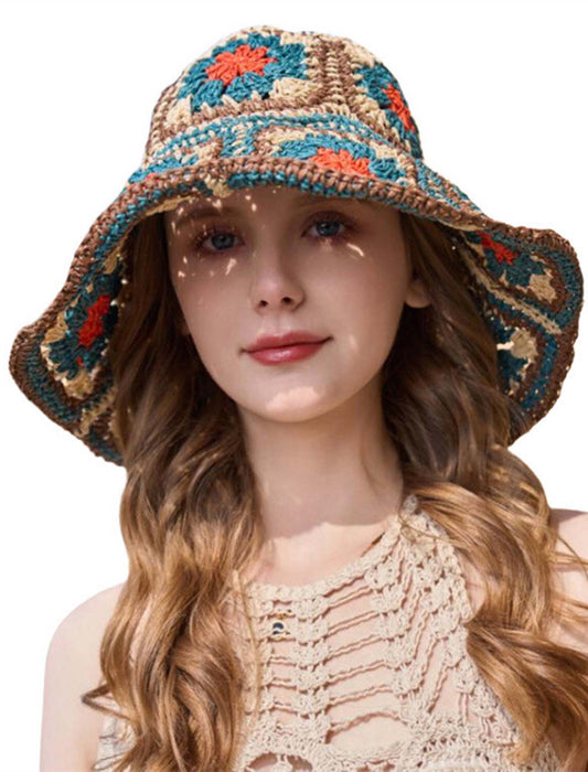 麦わらニット帽子　