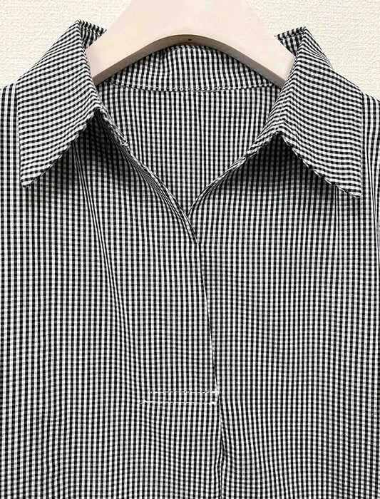 五分袖レトロブラウスチェックブラウス　