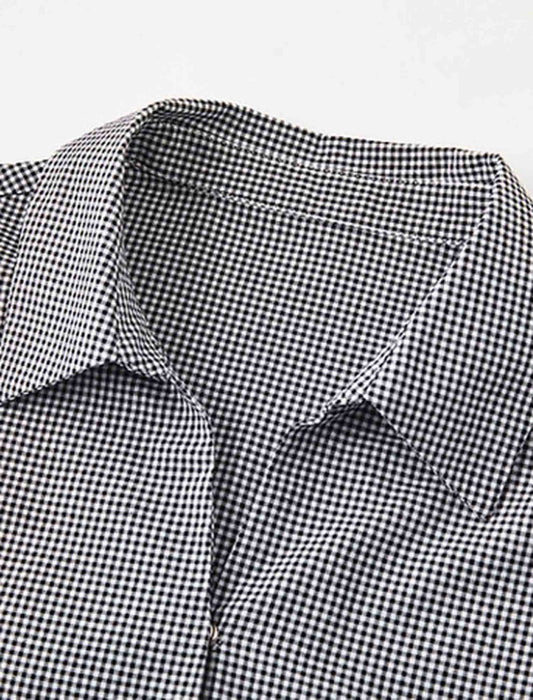 五分袖レトロブラウスチェックブラウス　