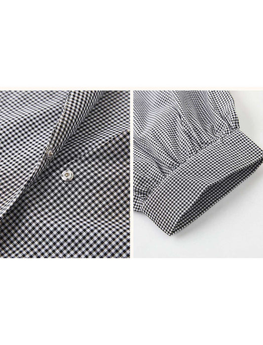 五分袖レトロブラウスチェックブラウス　