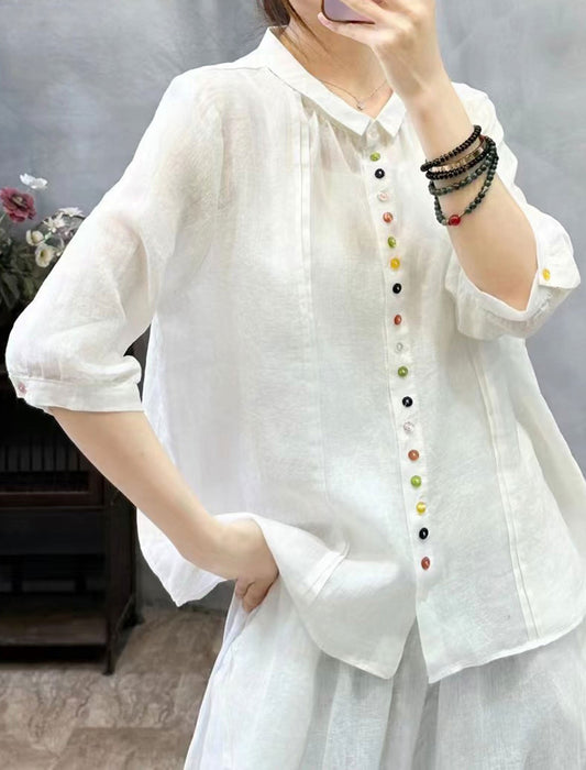 カラフルボタンリネンシャツ　