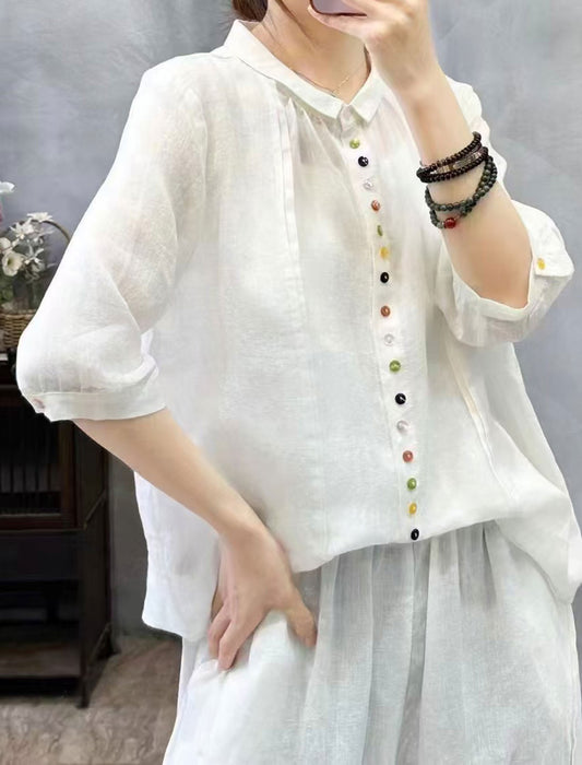 カラフルボタンリネンシャツ　