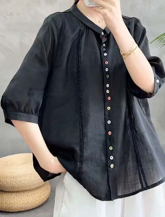 カラフルボタンリネンシャツ　