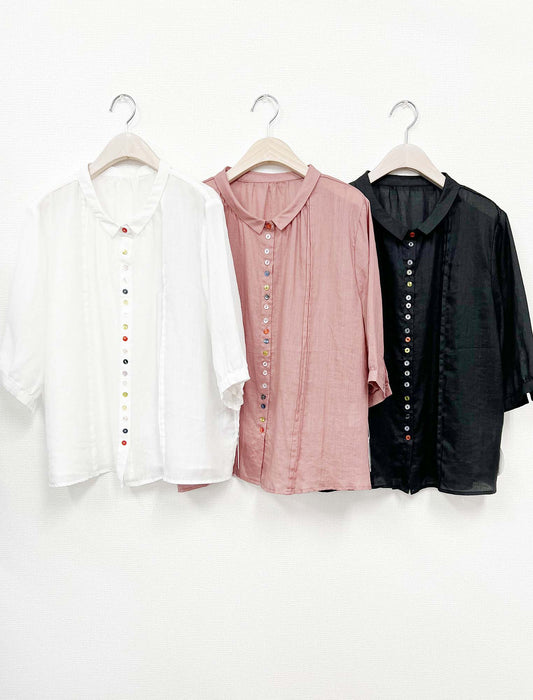 カラフルボタンリネンシャツ　