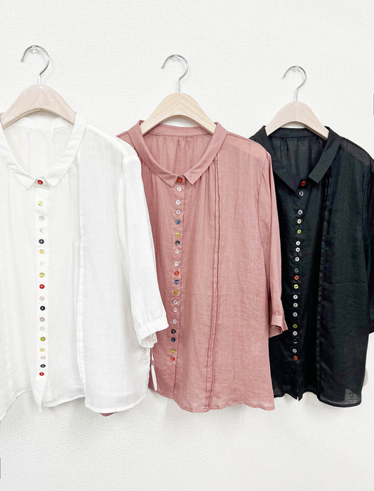 カラフルボタンリネンシャツ　