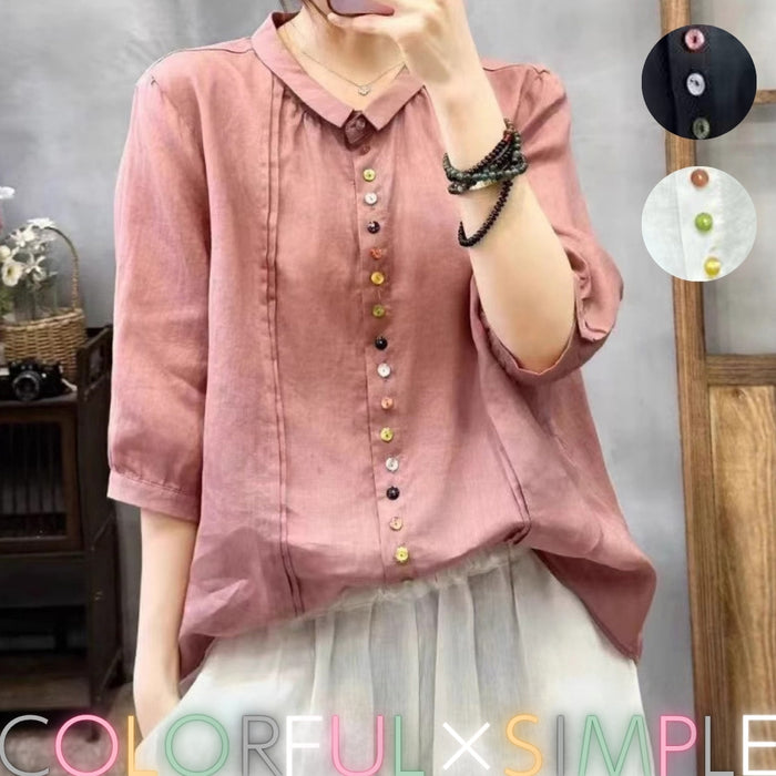 カラフルボタンリネンシャツ　