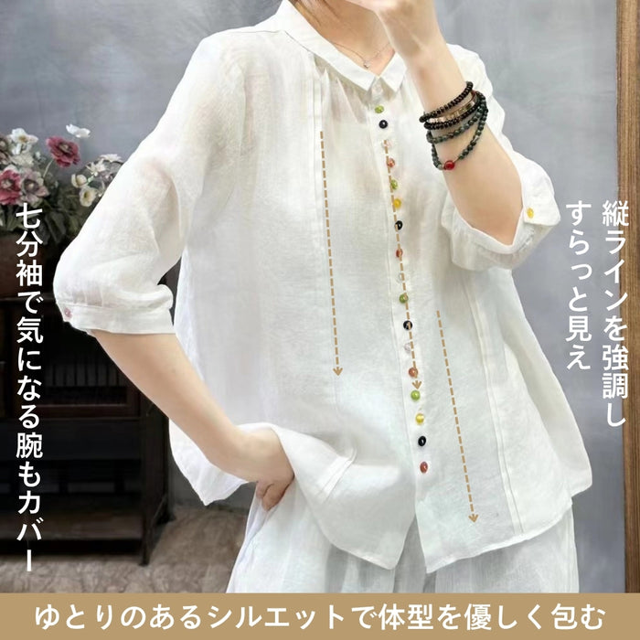 カラフルボタンリネンシャツ　