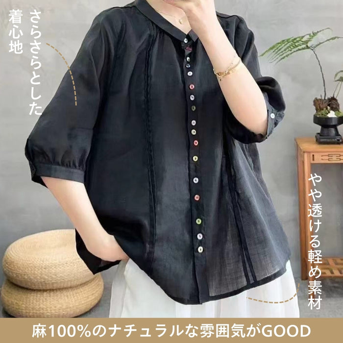カラフルボタンリネンシャツ　