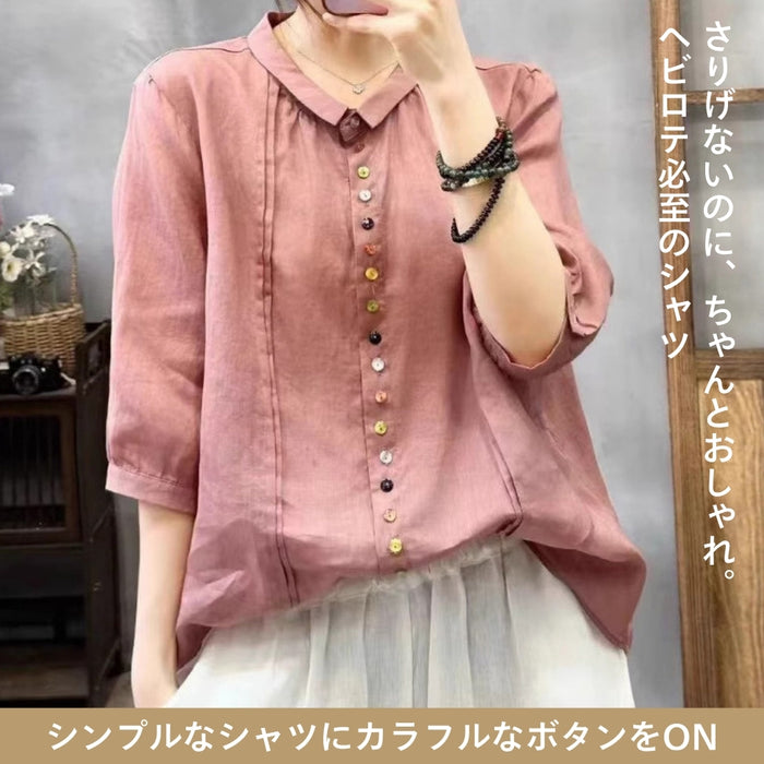 カラフルボタンリネンシャツ　