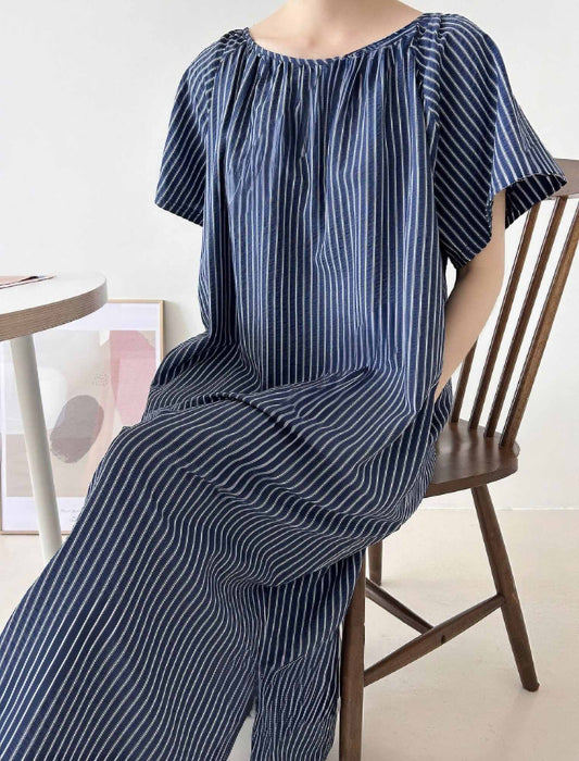 ストライプコットンワンピース