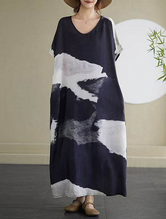 墨絵風プリントワンピース