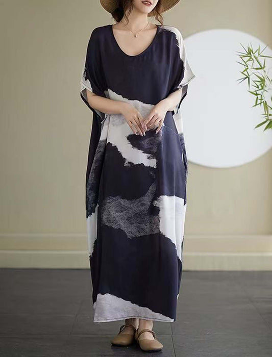 墨絵風プリントワンピース