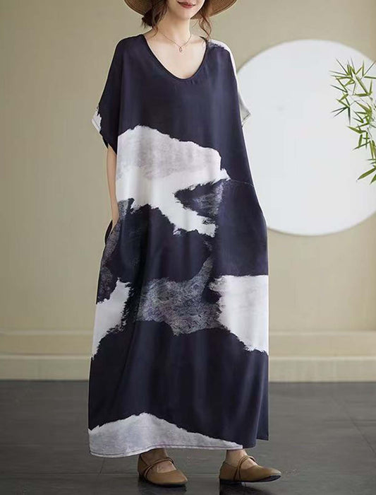 墨絵風プリントワンピース