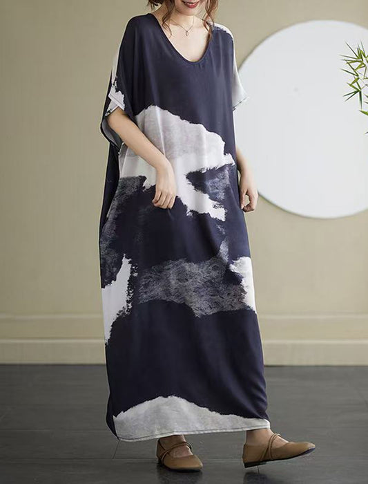 墨絵風プリントワンピース