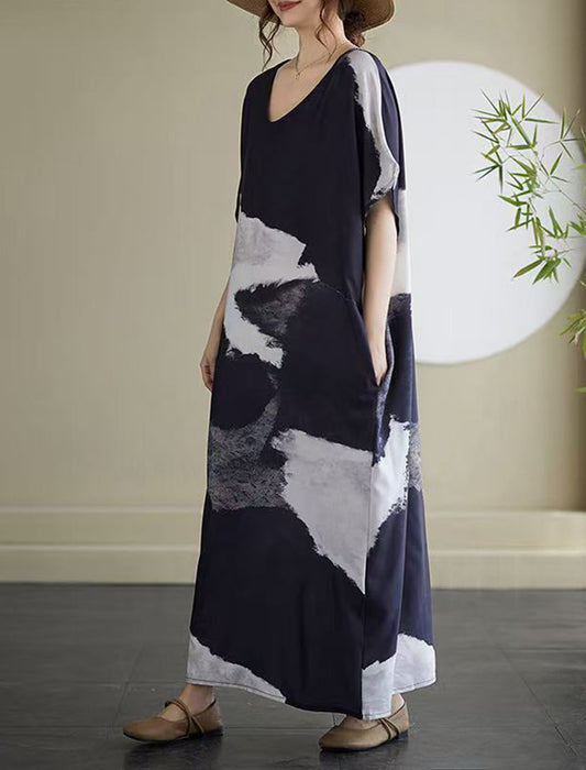 墨絵風プリントワンピース