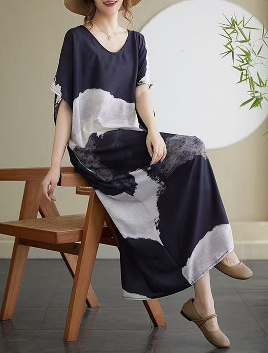 墨絵風プリントワンピース