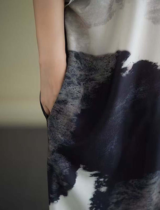 墨絵風プリントワンピース