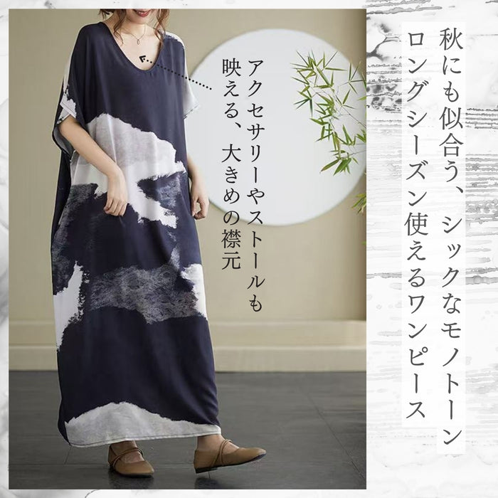 墨絵風プリントワンピース