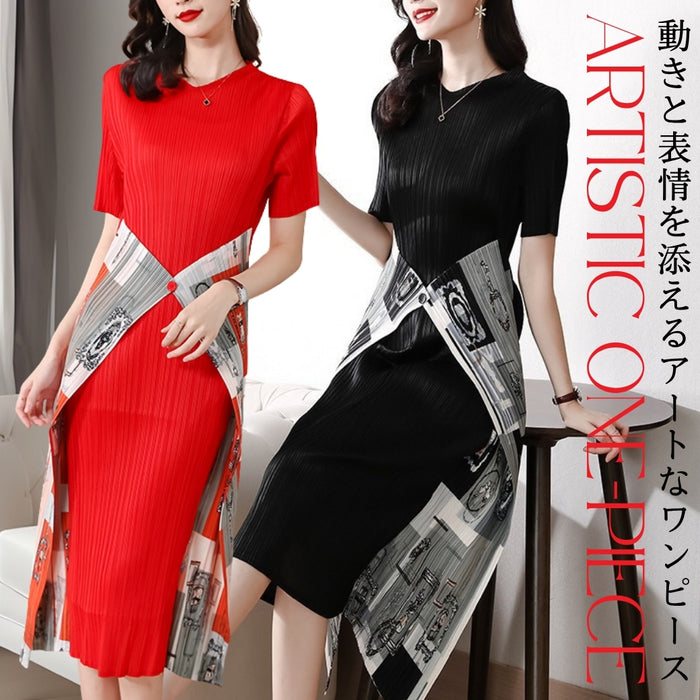 アシンメトリープリーツワンピース