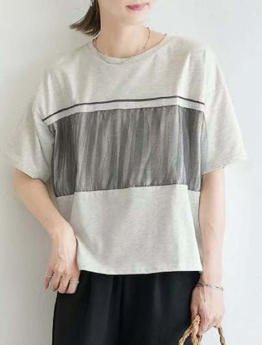 胸元チュールカットソー