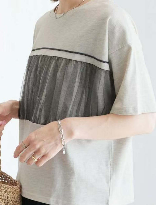 胸元チュールカットソー