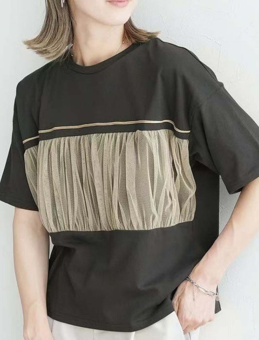 胸元チュールカットソー