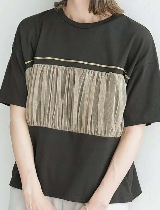 胸元チュールカットソー