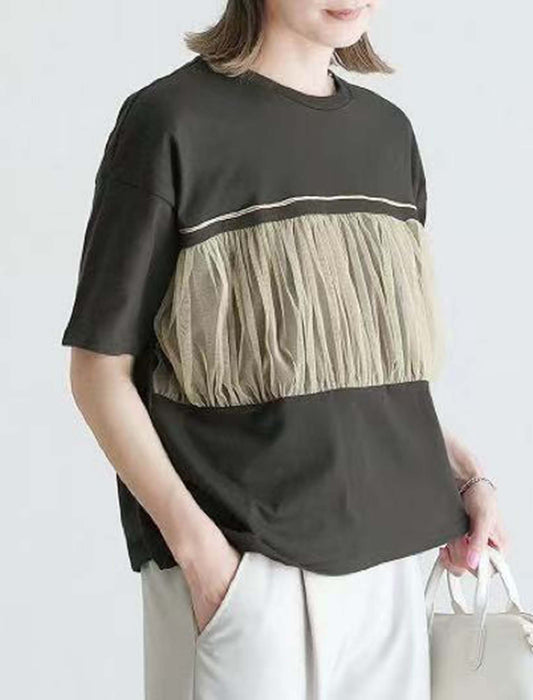 胸元チュールカットソー