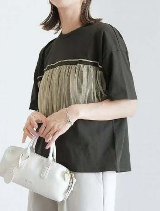 胸元チュールカットソー