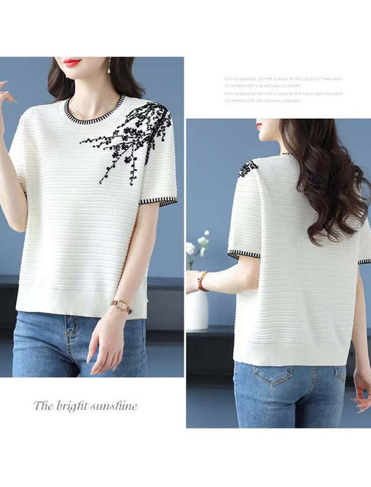 さらり軽やか刺繍映え ニットプルオーバー