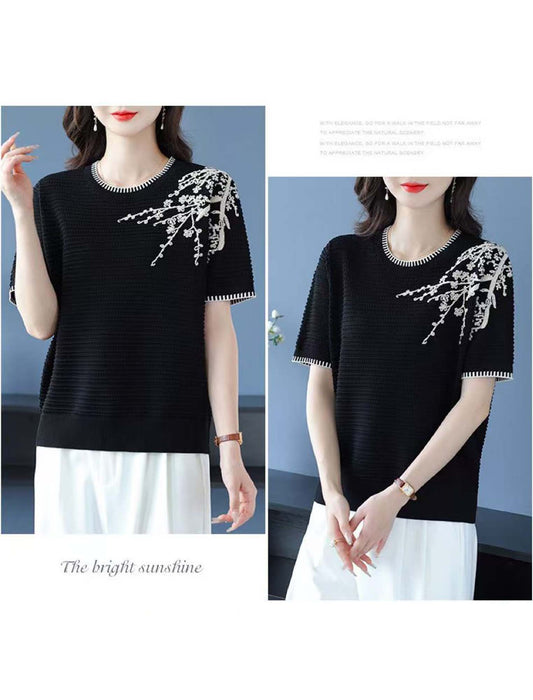 さらり軽やか刺繍映え ニットプルオーバー