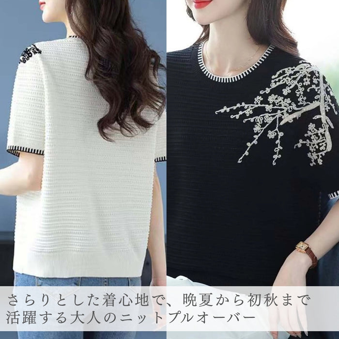 さらり軽やか刺繍映え ニットプルオーバー