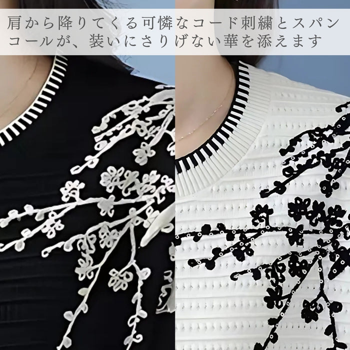 さらり軽やか刺繍映え ニットプルオーバー